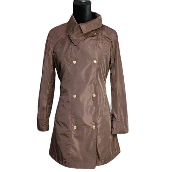 Ellen Tracy Outerwear Techno Double-Breasted Rain Trench Coat With Belt Petite - Picture 4 of 11